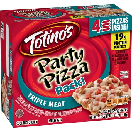 Totino's Party Pizza Pack, Triple Meat, Frozen Pizza, Frozen Snacks, 4 Count, 42 oz