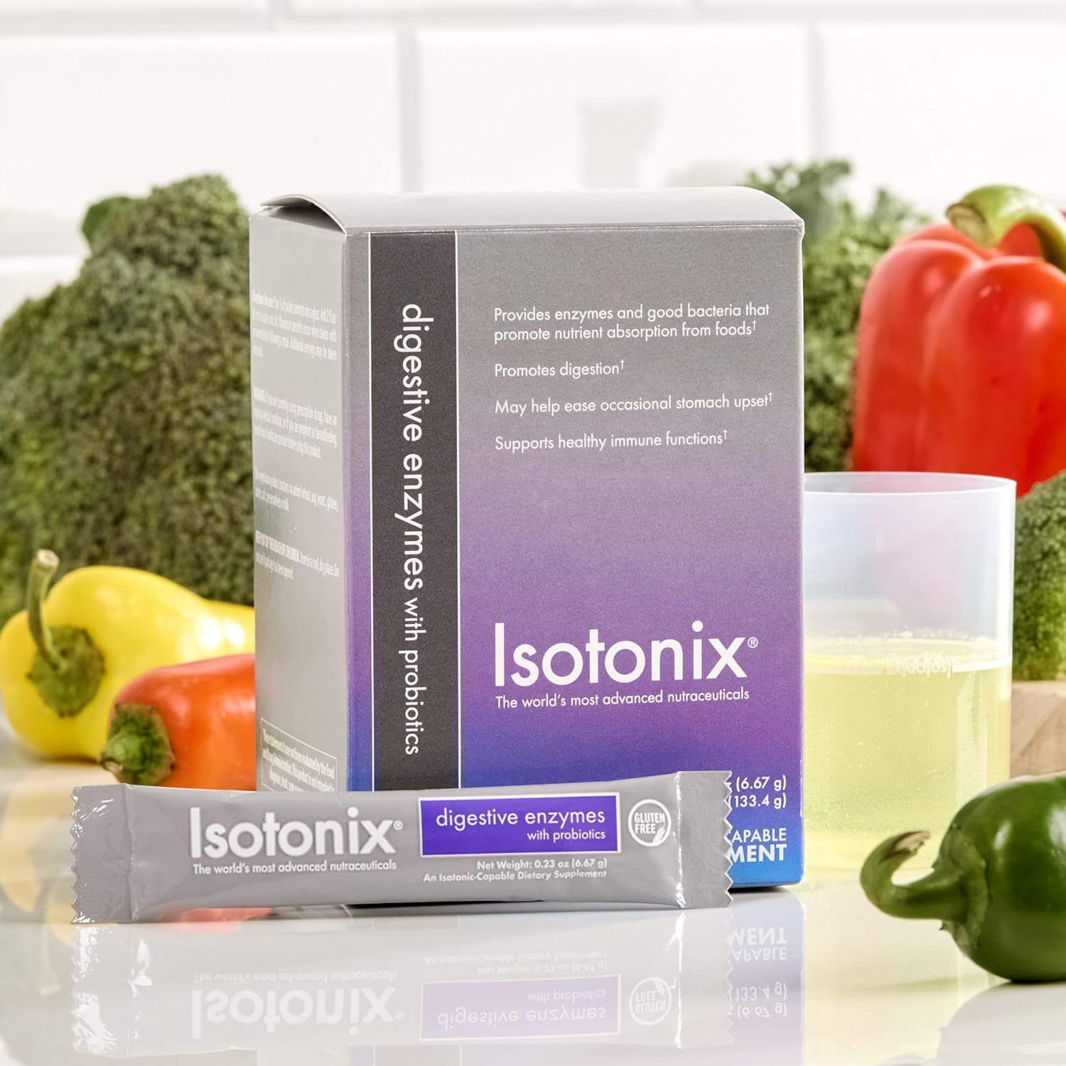 Isotonix Digestive Enzymes with Probiotics: Advanced Digestive Support, Nutrient Absorption, Healthy Cholesterol & Skin with DigeZyme & Lactospore – Isotonic Drink Mix, 40 Servings - 20 Packets