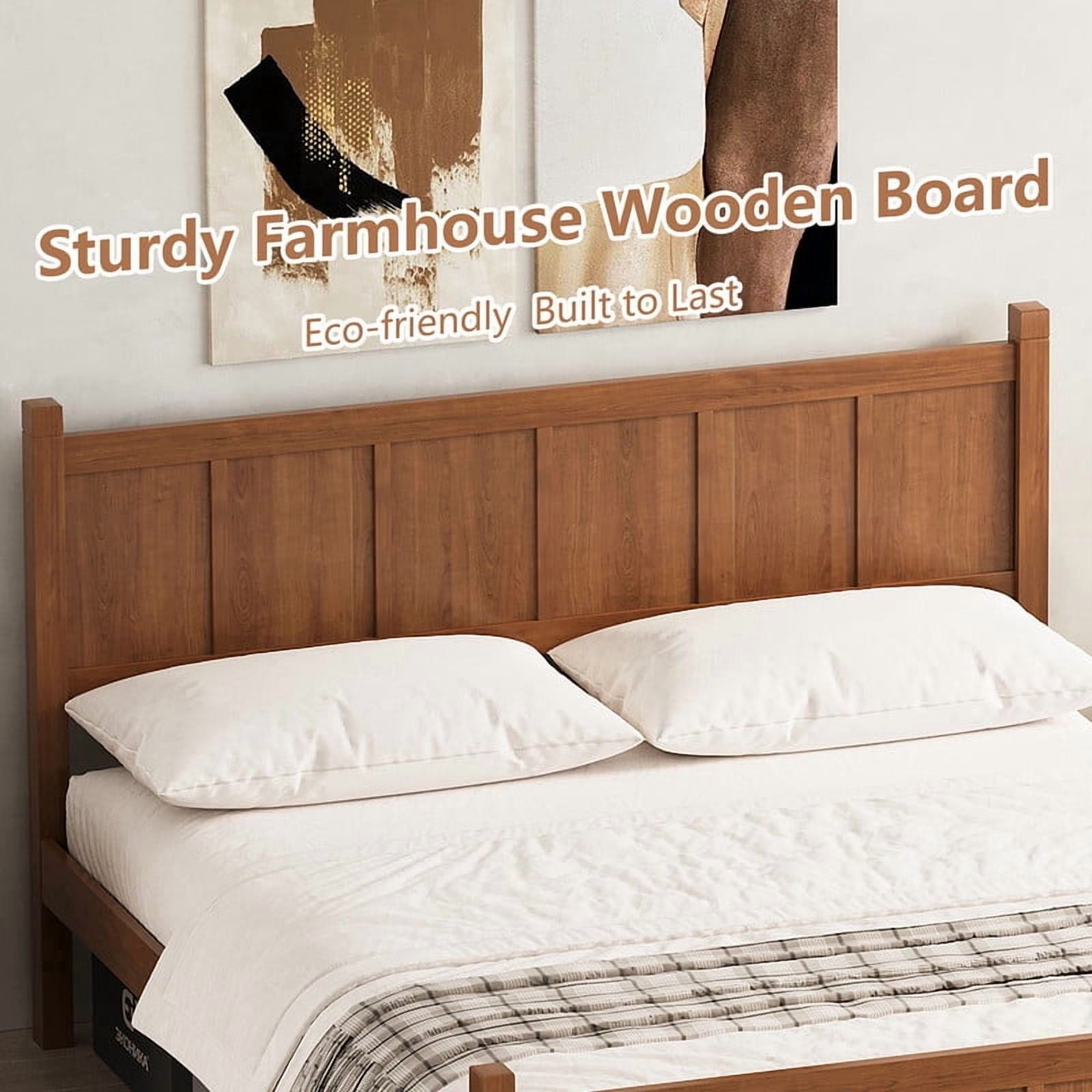 Queen Size Farmhouse Platform Bed with Flat Panel Designed Headboard & Footboard, Minimalist Wood Bed Frame with Under-Bed Storage