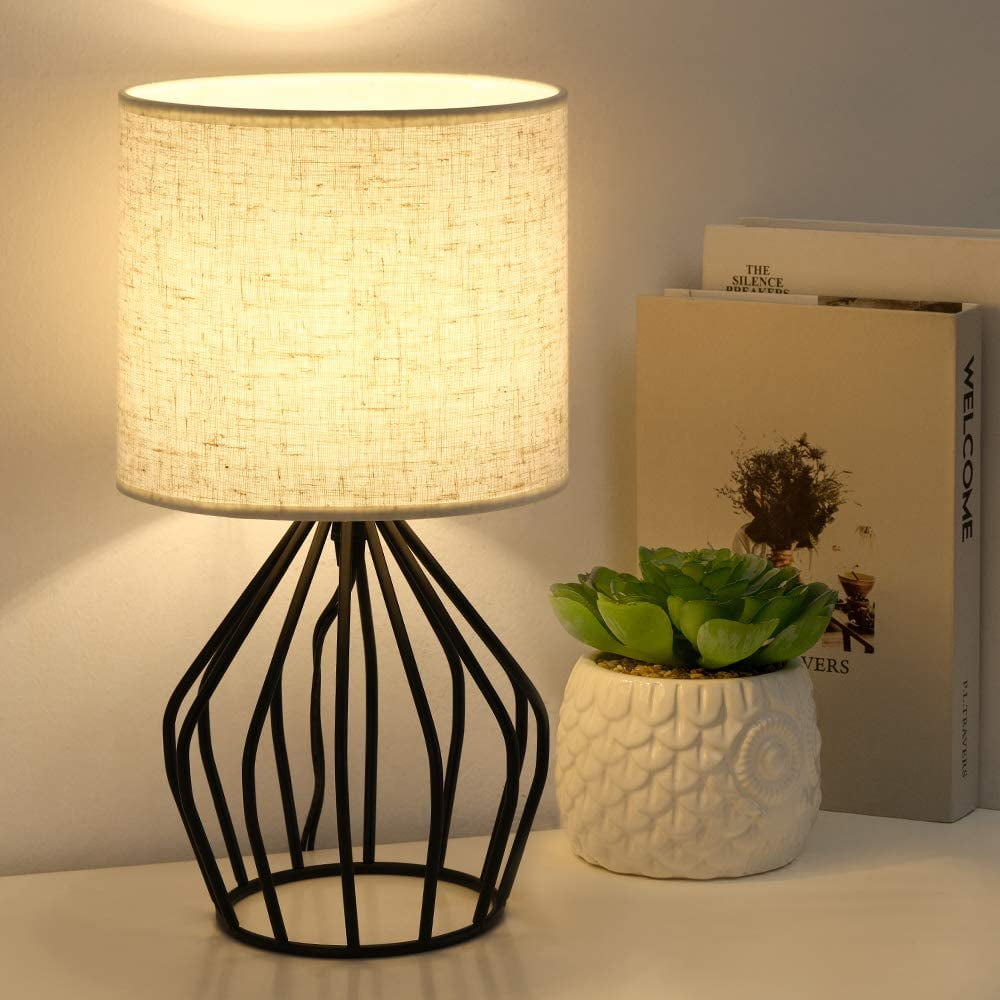 Oumilen 2 Pack Black Table Lamps Hollow Base with Linen Shade