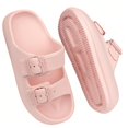 thumbnail image 4 of BERANMEY Double Buckle Adjustable Slides Sandals for Women and Men Casual Pillow Slippers for Women EVA Flat Slides Sandals, 4 of 6