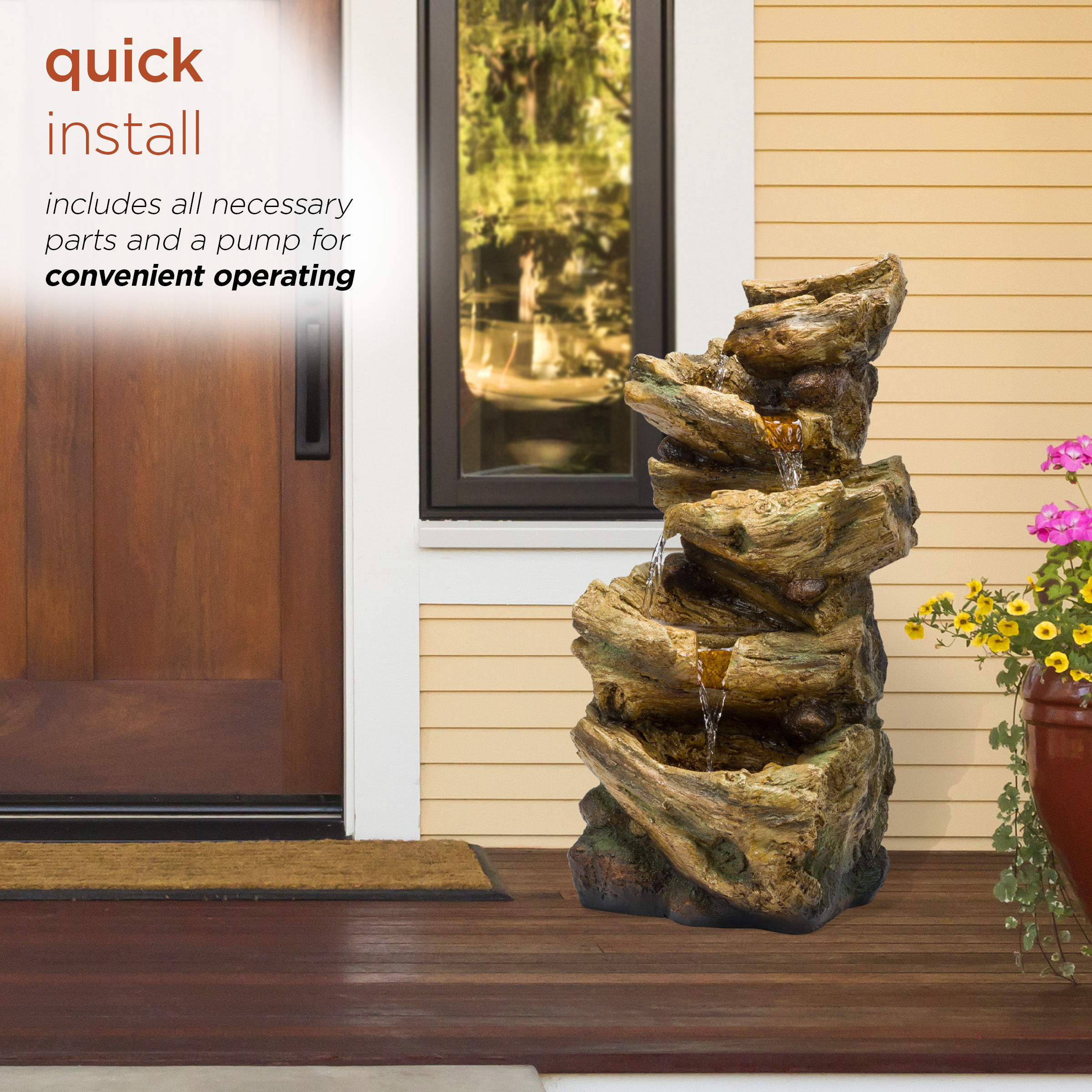 Alpine Corporation 24 inch Indoor and Outdoor 4-Tier Tree Trunk Log Fountain