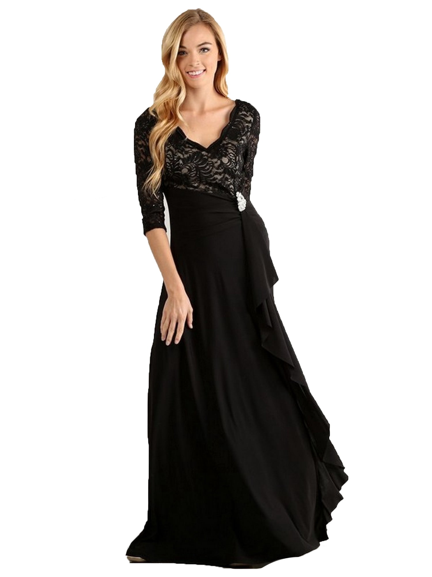 Sequined Lace Bodice Evening Gown 