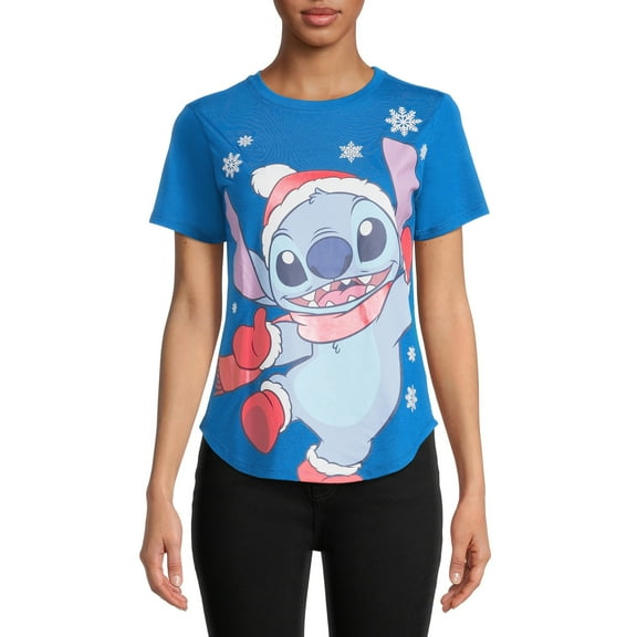 Stitch Women's Graphic Christmas T-Shirt with Short Sleeves