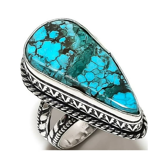 Natural Tibetan Turquoise Gemstone 925 Sterling Silver Gift Ring Size 8