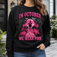 thumbnail image 2 of Awareness Shirt, In October We Wear Pink Witch Sweatshirt, Halloween Pink Ribbon Support Gift, Survivor Hoodie and T-Shirt, Gift for Women, 2 of 9