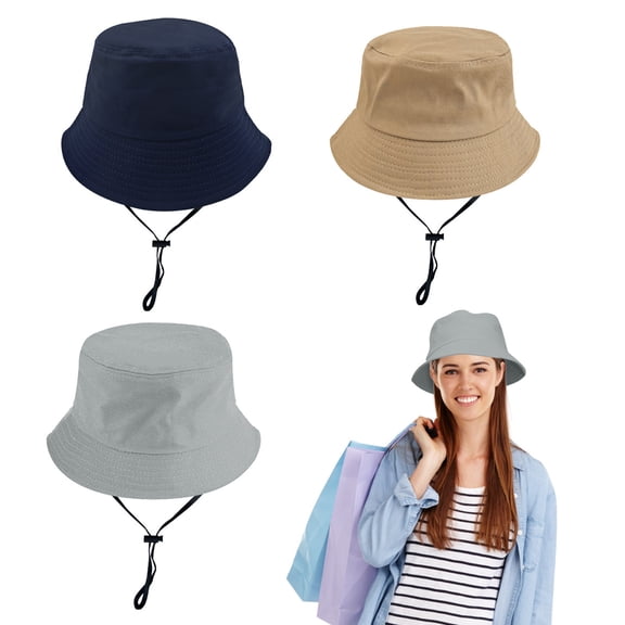 VEGCOO 3 Packs 100% Cotton Bucket Hats for Men Women, Unisex Packable Foldable Sun Hats for Outdoor Hiking Fishing Camping