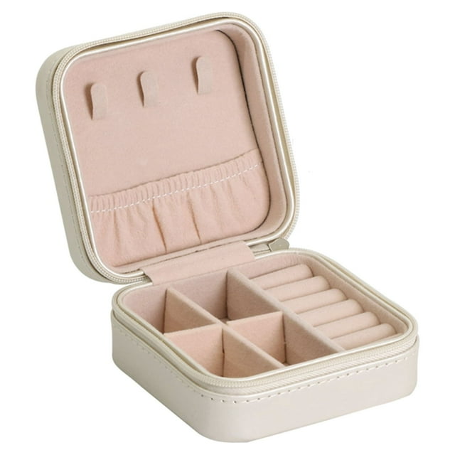 Graflsoa Compact PU Leather Jewelry Organizer Box for Earrings, Rings & Necklaces - Travel-Friendly & Stylish Design in White (Style 1#)