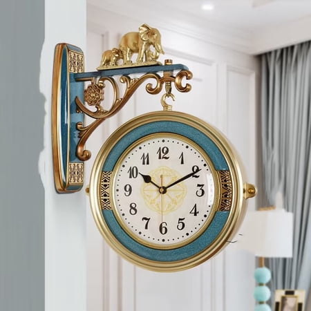 Vintage Double Sided Metal Silent Quiet Wall Clock Art Decorative Double Faced for Home, Living Room, Outdoor, Garden Wall Decoration