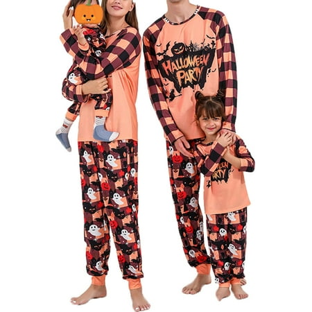 

FOCUSNORM Halloween Family Family Pajamas Matching Sets Letters Pumpkin Sleepwear for Baby Adults and Kids Holiday PJS Set
