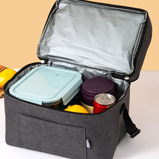Bolsa de Almuerzo Aislante Tela Oxford Gris, Portabentos de Gran Capacidad 25x20x15cm, Impermeable, Fácil de Limpiar, Correa para el Hombro