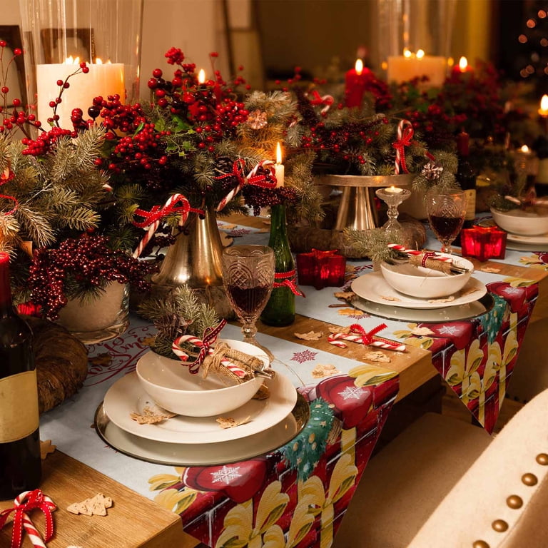 Table Runner Dresser Scarves Christmas Santa Gnome with Gifts Cotton Linen  Burlap Table Cover Red Winter Snowflake on Linen Table Runners for Family  Kitchen Dining Holiday Party Banquet Decor - Walmart.com
