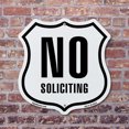 thumbnail image 4 of No Soliciting 12 inch X 12 inch Shield Shaped Commercial Grade Plastic Sign Weather Resistant Made in the USA, 4 of 6