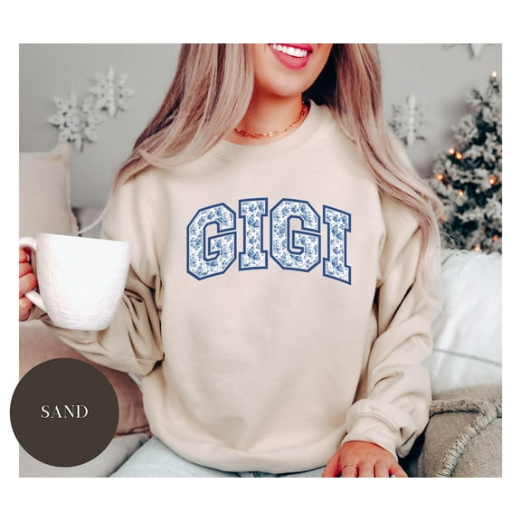 Gigi Coquette Blue Toile Sweatshirt, Grandma Chic, Americana Cottagecore, Trendy Preppy Crewneck, Chinoiserie Floral Bow, Gigi Grandma All Size S-5Xl