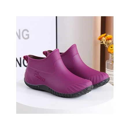 

Rotosw Ladies Garden Shoe Slip On Work Shoes Flat Rain Boots Nonslip Ankle Bootie Kitchen Waterproof Purple-2 5.5