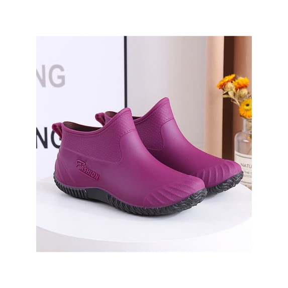 Rotosw Ladies Garden Shoe Slip On Work Shoes Flat Rain Boots Nonslip Ankle Bootie Kitchen Waterproof Purple-2 6