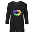 thumbnail image 4 of Xuyuer Carnival Celebration Printed Tee - Ladies' Casual Round Neck 3/4 Sleeve Loose T-Shirt for Festival Parades, Costume Parties, Colorful Street Style Wear & Masquerade Themed Outfits, 4 of 5