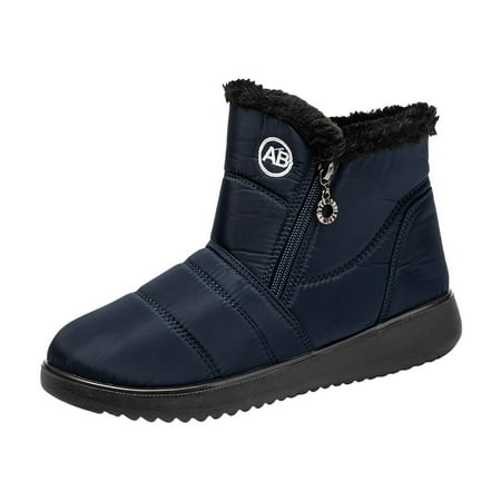 

MIASHUI Women Winter Flat Shoes Zipper Keep Warm Snow Boots Comfortable Ankle Boots Blue 8.5