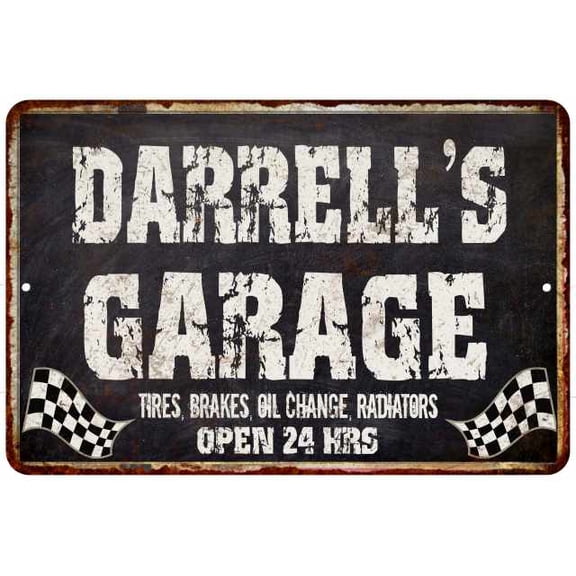 DARRELL'S Garage Black Grunge Sign 8 x 12 High Gloss Metal 208120005386