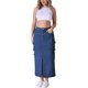 thumbnail image 2 of Falda de mezclilla maxi para mujer INSPIRE CHIC con abertura frontal, botones en la parte delantera, cintura elástica, estilo urbano, bolsillos de solapa, color azul oscuro, 2 of 6
