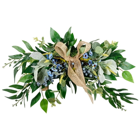 Artificial Garland for Home Decor, Greenery Swags for Wall, Wedding & Photography Decorations, Silk Flowers with Yellow Satin Bow, 19.7 x 13 in / 50 x 33 cm