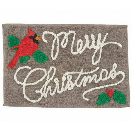 St Nicholas Square Gray Merry Christmas Cardinal Throw Rug Red 20x30 Bath Mat