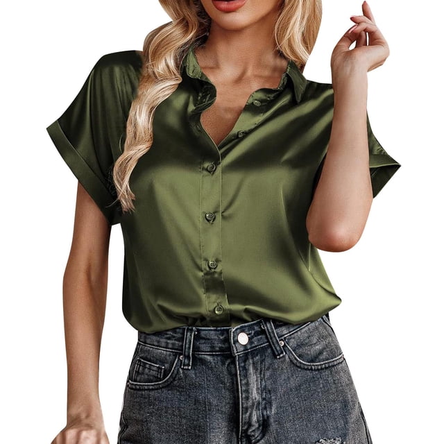 Blusa de manga corta con cuello en V para mujer - Top informal holgado oversize en color liso - S-XXL
