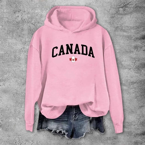 Canada Maple Leaf Sweatshirt for Men Flag Print Pullover Hoodies for Men (Pink XL)
