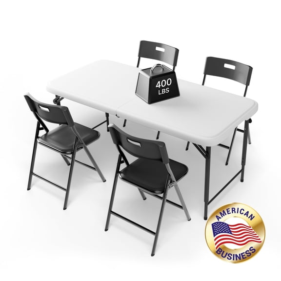 4FT Folding Table & 4 Chairs Set – 400 lbs Table, 330 lbs Chairs, Portable for Camping, Parties & Indoor/Outdoor