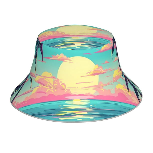 Balery Retro Palm Beach Sunset Sombreros para el sol para hombre y mujer, sombrero de pescador con UPF 50+