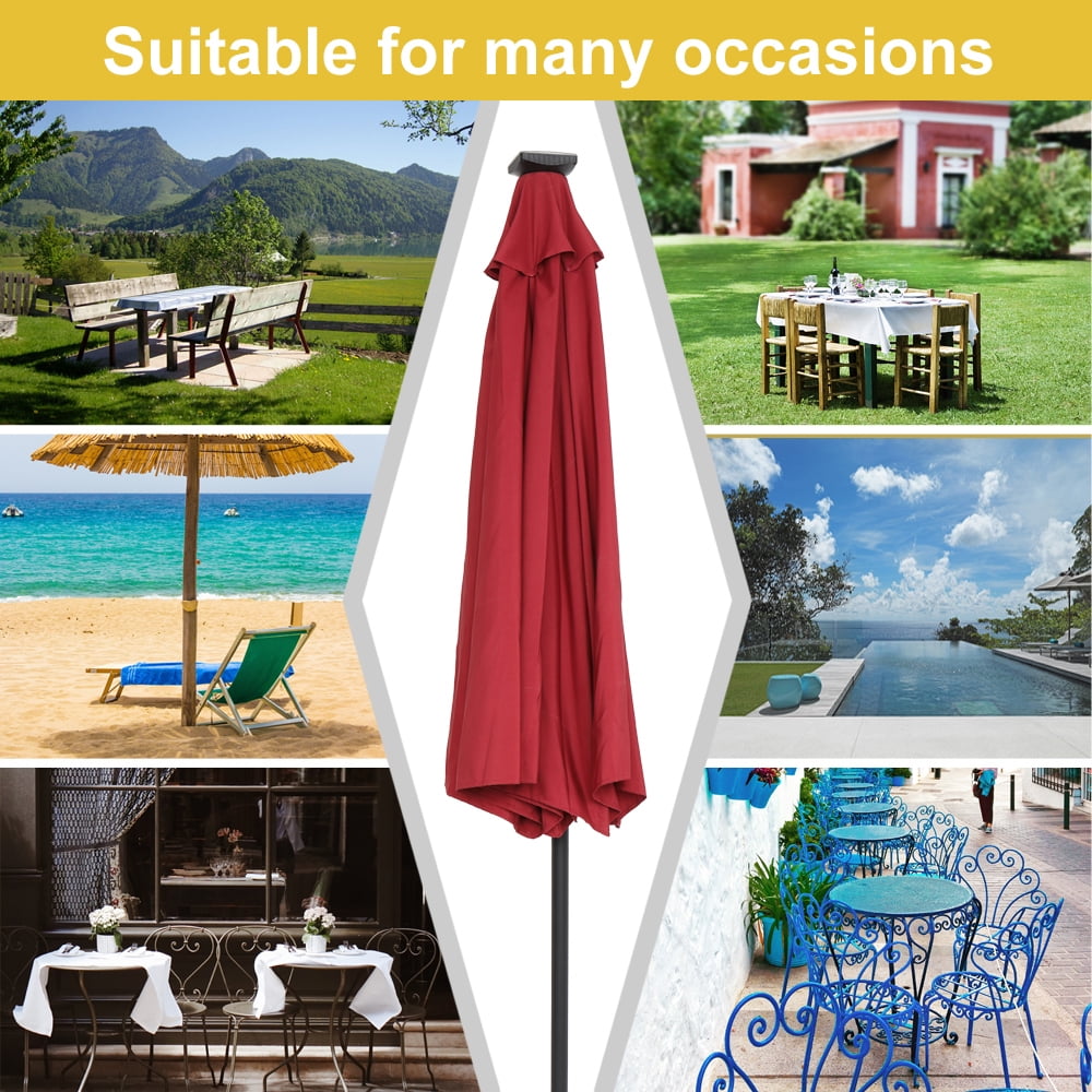 Kepooman 9FT Round Patio Umbrella, Outdoor Market Table Umbrella with Strip Light for Garden, Lawn, Backyard & Pool, Without Base, Wine Red Kepooman 9FT Round Patio Umbrella, Outdoor Market Table Umbrella with Strip Light for Garden, Lawn, Backyard & Pool, Without Base, Wine Red