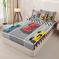 thumbnail image 2 of Castle Fairy Cartoon Race Car Zipper Full Size Comforter Sets with Fitted Sheet and 2 Pillowcases for Boys,Checkered Flag Art Zipper Bedding Set for Bedroom,Red Blue,4pcs,Grey Reversible, 2 of 6