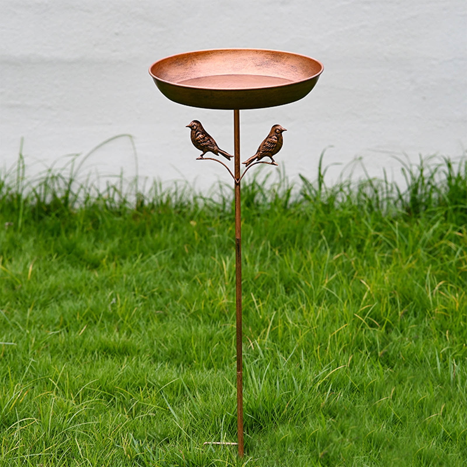 Bird Bath, Large Capacity Vintage Metal Bird Feeder, 33 Inch Outdoor Garden Bowl with Iron Stand Easy Install Clean
