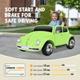 thumbnail image 3 of 12V Licensed Volkswagen Beetle Ride-On Car for Toddlers, Remote Control, LED Lights, 3 Speeds, Music & Bluetooth, for Kids Ages 3-5, Green, 3 of 7