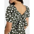 thumbnail image 2 of Time and Tru Women's and Women's Plus Cotton Back Tie Midi Dress with Short Puff Sleeves, Sizes XS-4X, 2 of 5