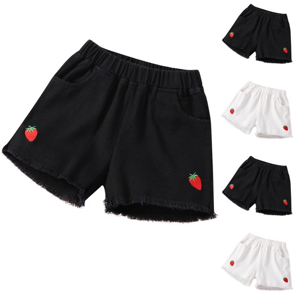 Ahuyic Cherry Bow Print Girls Shorts Elastic Waist Kids 3-15Y