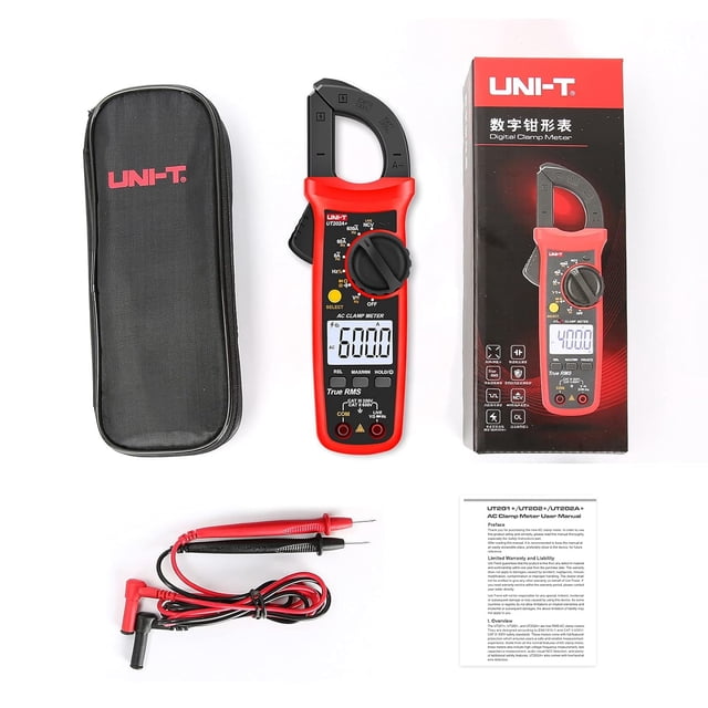 UNI-T Digital Clamp Metre UT202A+ Volt Ampere Ohmmeter Clamp Multimeter Auto Range 6000 Count AC DC Voltage Frequency Resistance Capacitance Continuity Diode Powered Wire Firewire Tester