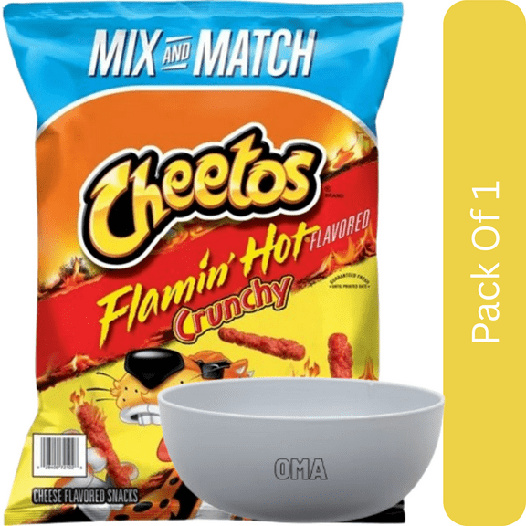 Cheetos Crunchy Flamin’ Hot Cheese Snacks (17.37 oz), With Olive White Bowl By OMA