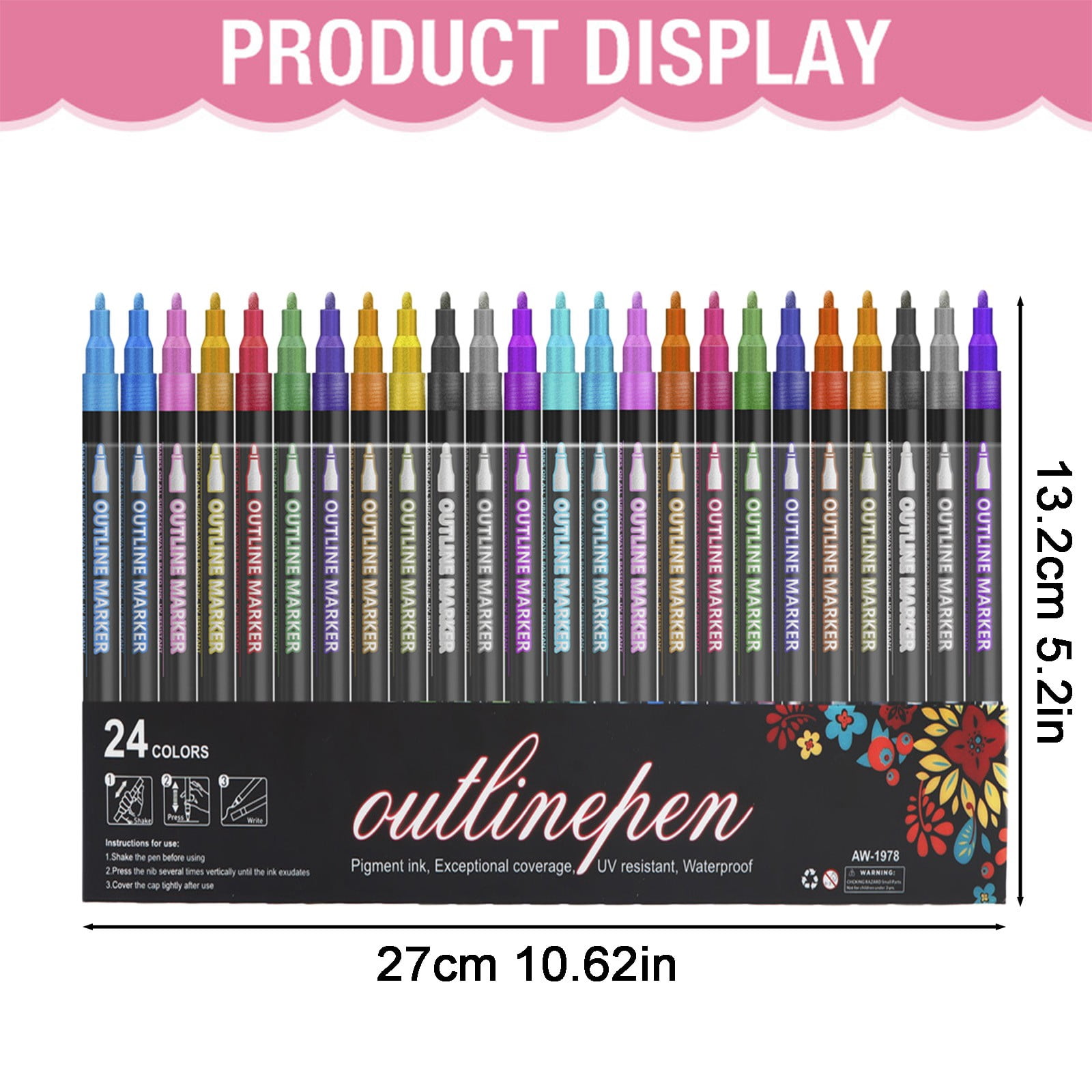 24 Piece Colored Pencil Set C 13x2 cm Double Line Outline Pen Set by Dusknt Glitter Gel Pens for Adult Coloring Books DIY Crafts Scrapbooking