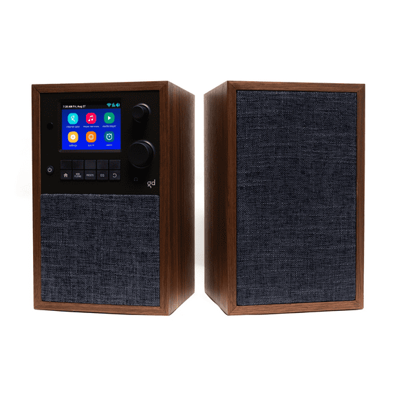 Grace Digital Mondo Alto and Stereo Speaker Bundle, Bluetooth, Wi-Fi, Internet Radio, 7-Day Alarm – Microphone Free (Walnut)