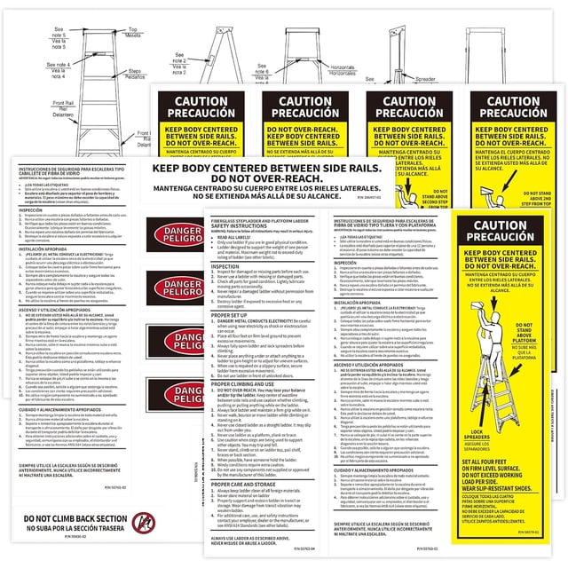 FG Stepladder Safety Labels Stickers Compatible with Werner Fiberglass Step Ladder Label LFS100 Fiberglass Stepladder Safety Labels Stickers & Location Instructions