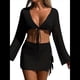 thumbnail image 2 of Traje de Baño de Crochet para Mujer, 2 Piezas, Larga, Top Corto con Lazo Frontal, Minifalda Negro L, 2 of 7