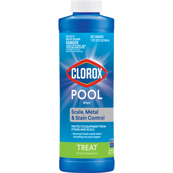 Clorox Pool&Spa Scale, Metal and Stain Control for Swimming Pools, 32 oz Liquid Swimming Pool Stain Remover