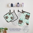 thumbnail image 5 of Mint-chocolate-color Cute Monsters Apron Set with Oven Mitts Pot Holders Set of 5 Kitchen Stuff Accessories, 5 of 6