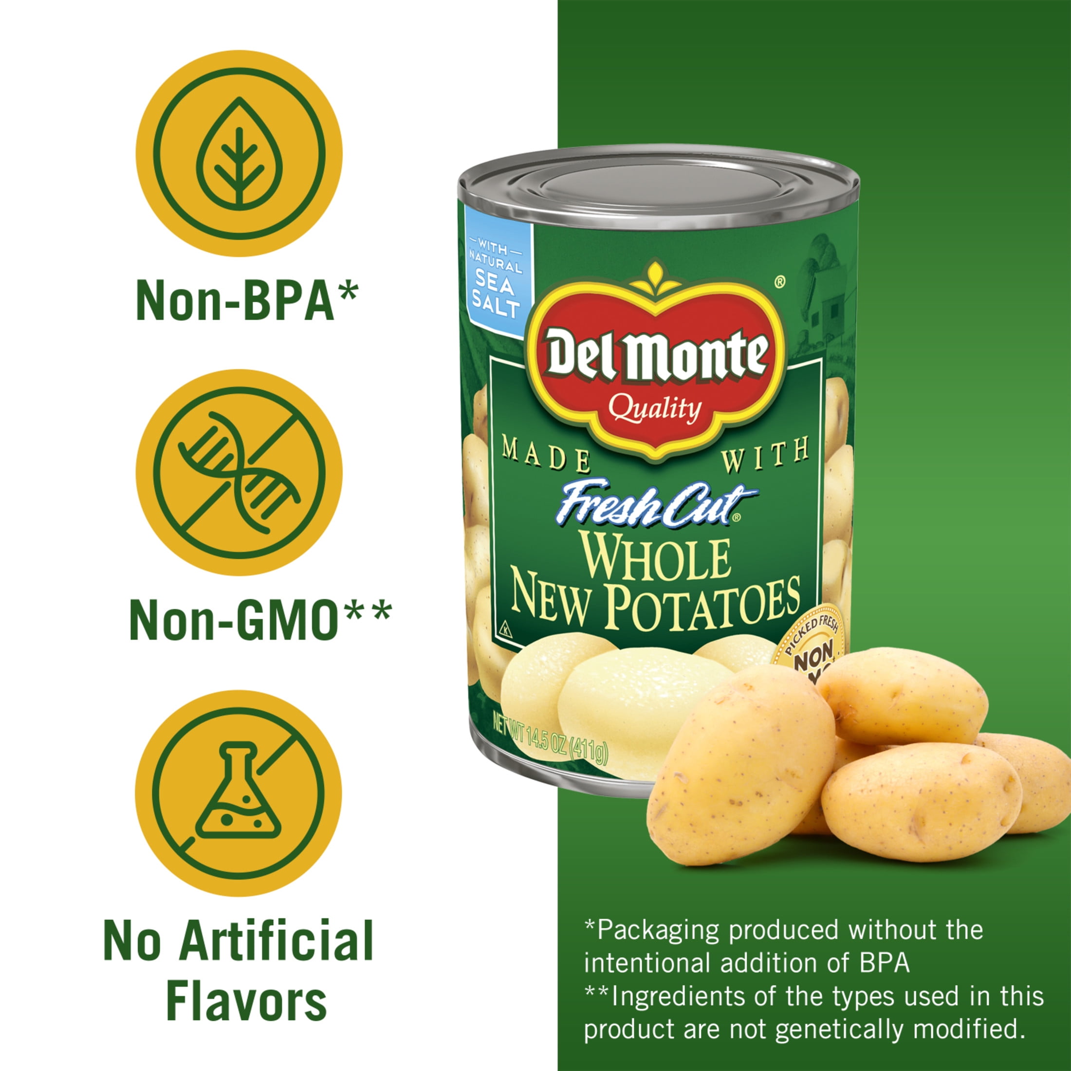 (2 pack) Del Monte Whole Canned Potatoes, Canned Vegetables, 14.5 oz Can