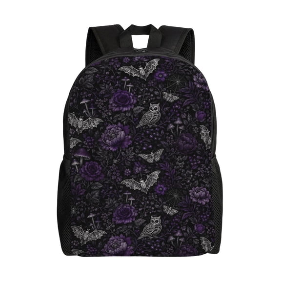 Gothic Halloween Bat Owl Backpack Full Front Print Travel Laptop Bag for Men and Women
