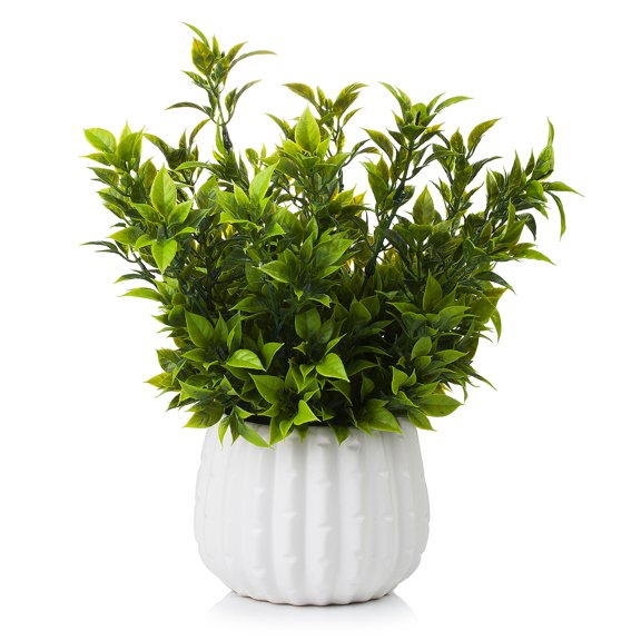 Enova Home 12 inches Artificial Mixed Greenery Foliage Plant in White Ceramic Pot