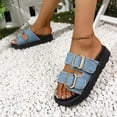 thumbnail image 6 of Fiaer Women's Buckle Denim Platform Slippers Open Toe Slide Mules Sandals Summer Fashion Walking Shoes Blue 6.5, 6 of 9