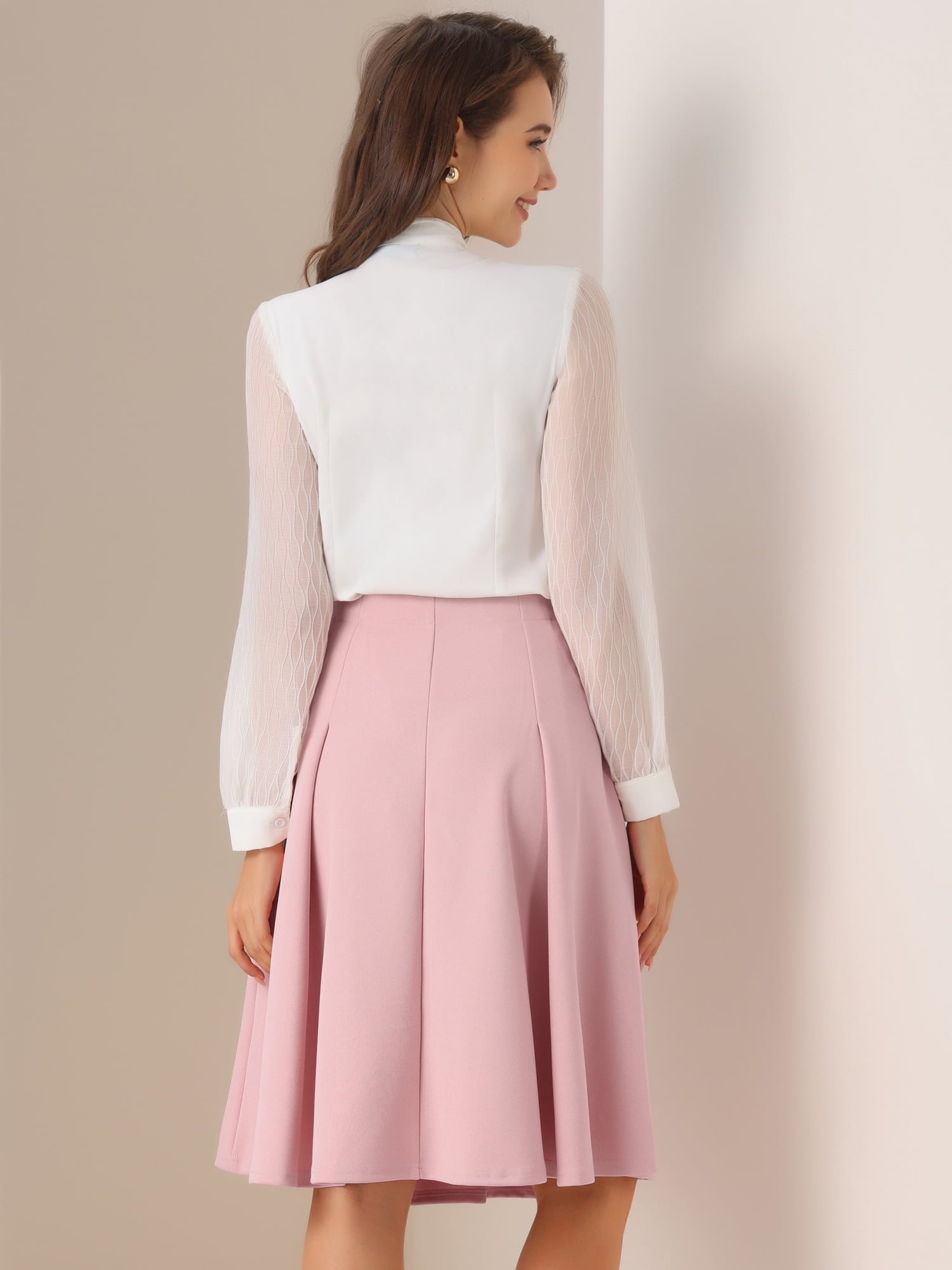 DARING DIVA Women's Button Decor Flared Midi Skirt S Pink