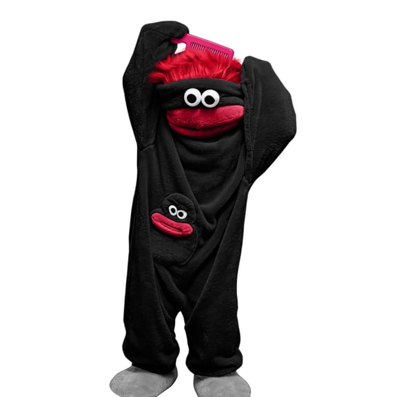 Minjewel Big Mouth Monster Onesie Adult - Matching Couple Pajama Loungewear Sleepwear Jumpsuit Cartoon Costume for Men Women (No Accessories),Black L